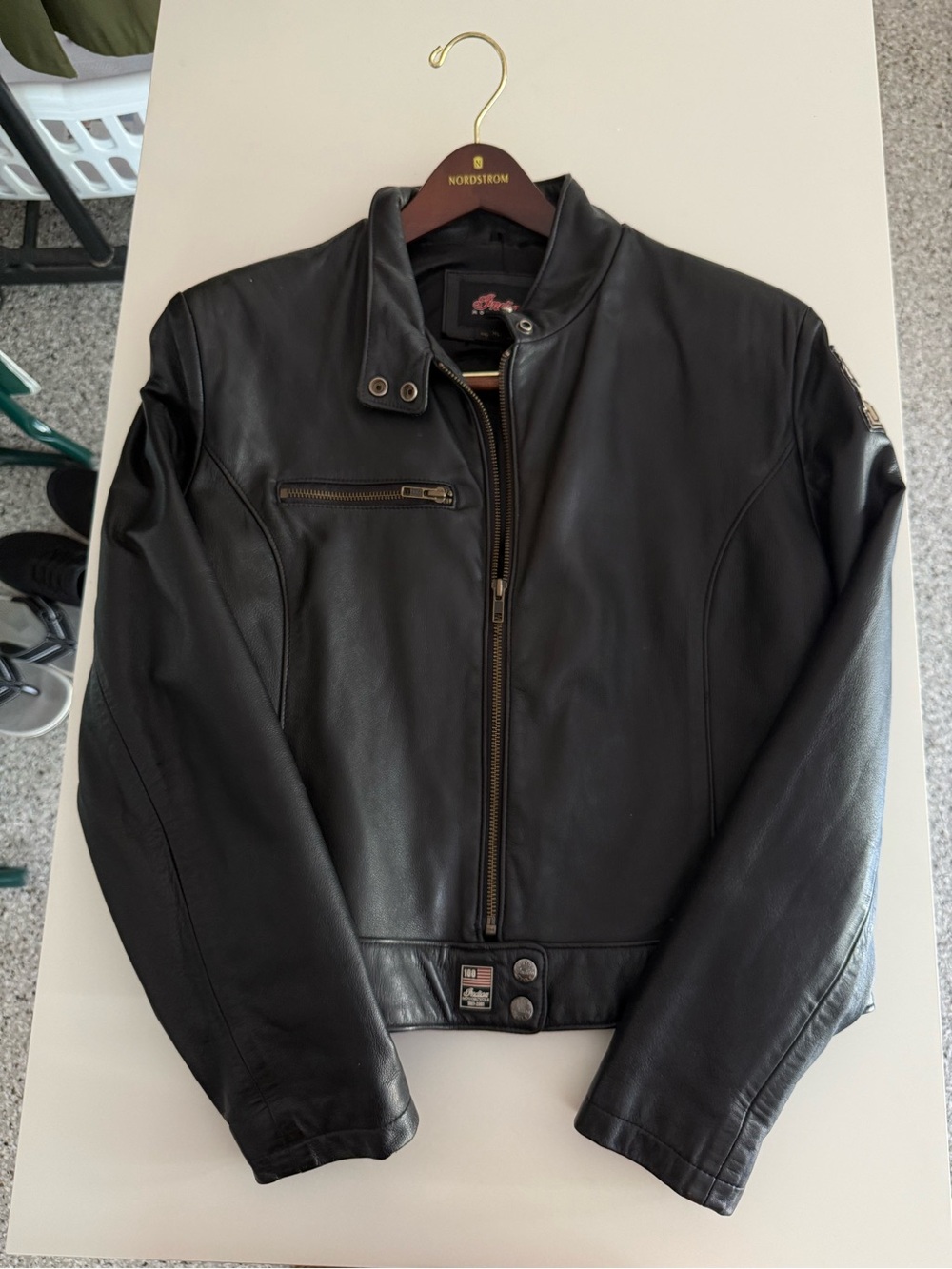 Classic Black Leather Bomber Jacket size XL